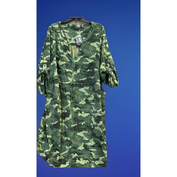 NWT Torrid Dress Womens Size 3 Green Camouflage Drawstring 3/4 Sleeve Casual - Picture 1 of 6
